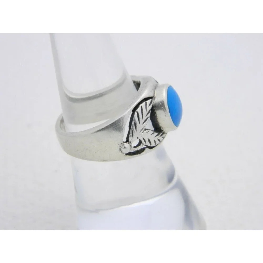 VTG .925 Sterling Silver Blue Stone Cabochon Leaf